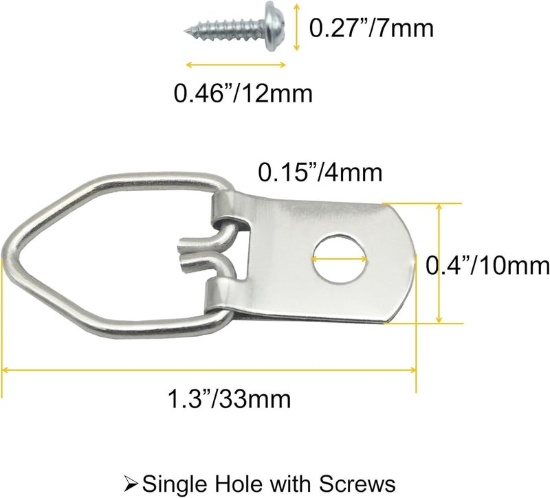 EesTeck 150 Pack Small D-Ring Steel Picture Hangers with Screws Picture Frames Picture Hang Solutions, for Hanging Clock Paintings Artwork Picture Frame Hook Photos - Image 4